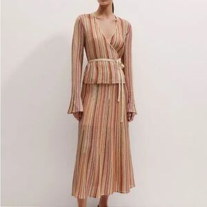 ME+EM Metallic Striped Wrap top and Midi Skirt set